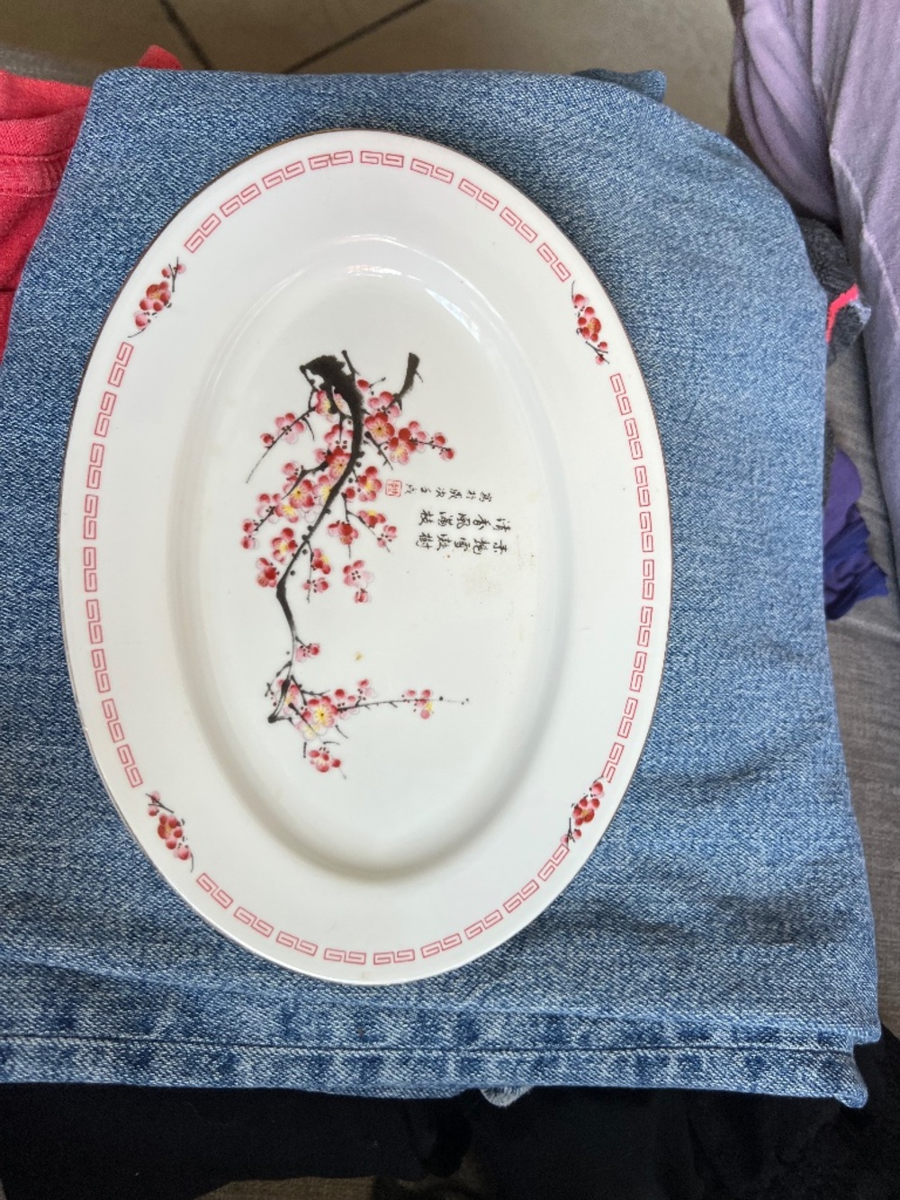 3 vintage chinese porcelain oval serving plate